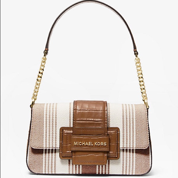 michael kors medium striped canvass shoulder bag - Picture 1 of 6